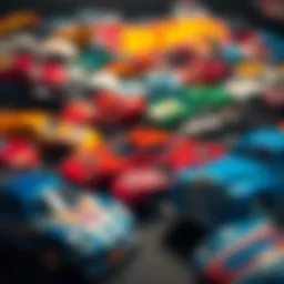 A vibrant display of Hot Wheels cars showcasing their dynamic designs