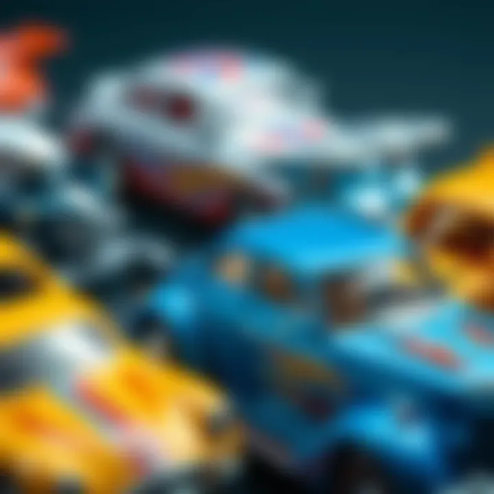 A close-up of various Hot Wheels models highlighting intricate details