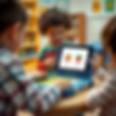 Interactive Learning with i Boxes Children engaging with an i box in a playful educational environment