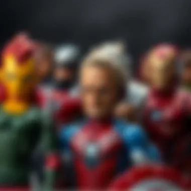 A close-up of iconic Marvel characters in figure form