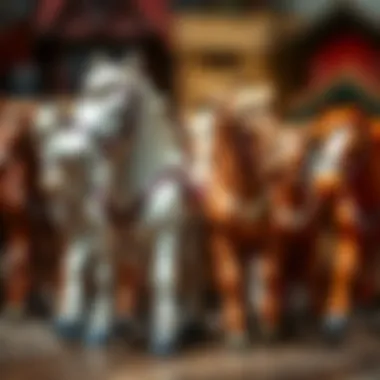 A close-up of intricately designed toy horses, highlighting creativity and craftsmanship