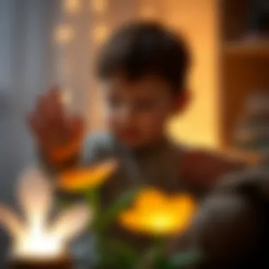 Engaging with Interactive Luminous Flower Child engaging with interactive luminous flower