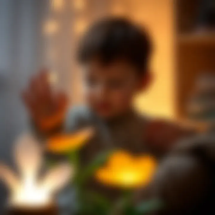 Engaging with Interactive Luminous Flower Child engaging with interactive luminous flower