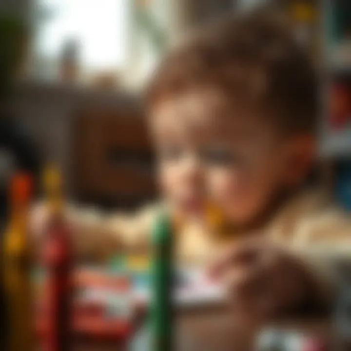 Child engaged in artistic expression using crayons