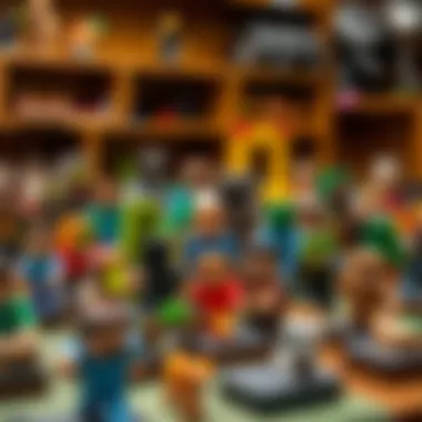 A collection of finished Minecraft paper models on display