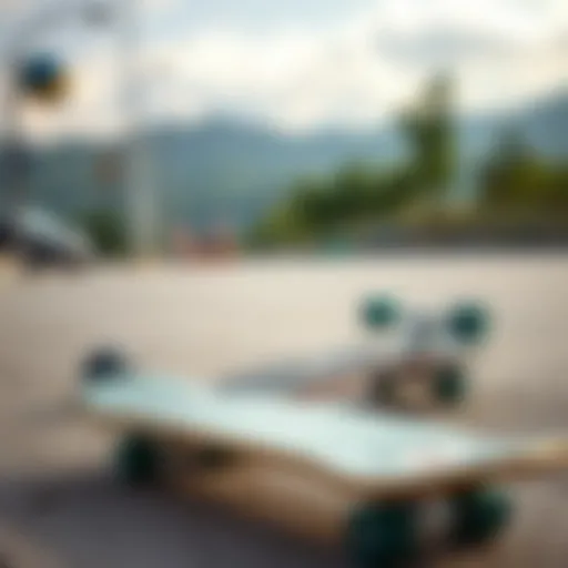 The Perfect Start to Skateboarding Skateboard resting on the ground with a scenic background
