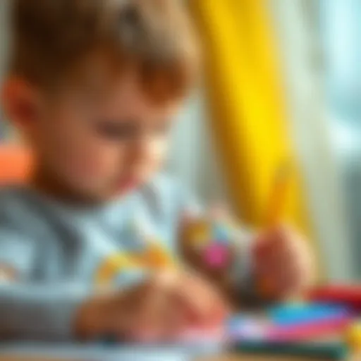 A child drawing a cat with vibrant colors, showcasing their imagination.