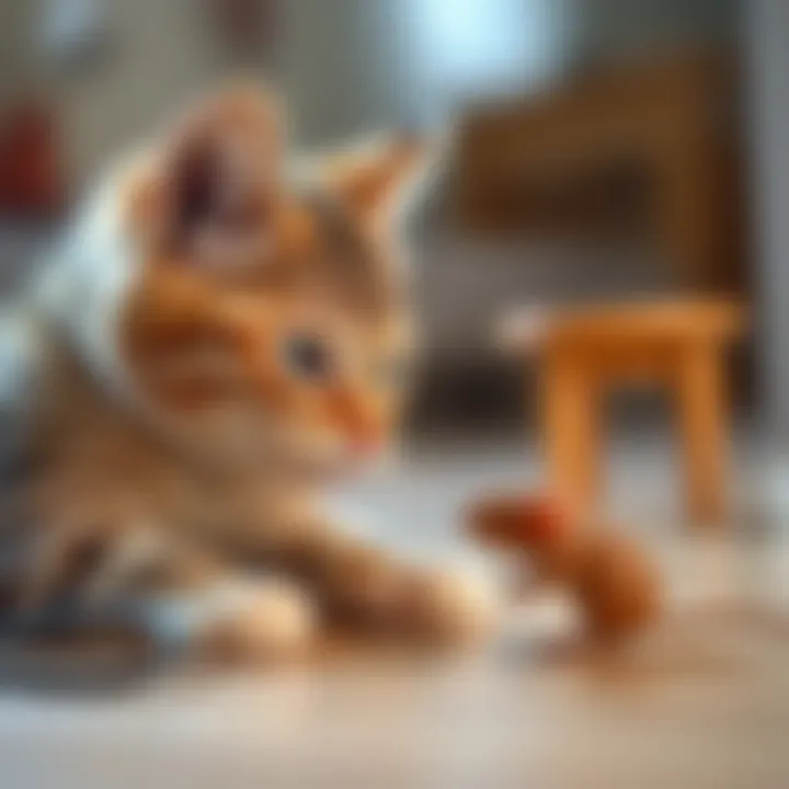 A cat playing with a toy mouse