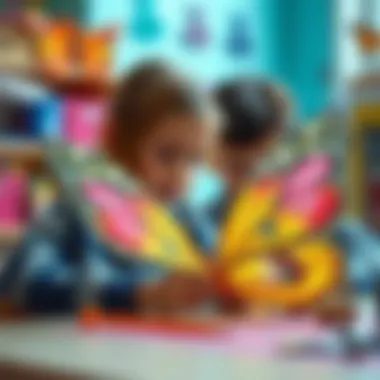 Children engaged in making butterfly wings
