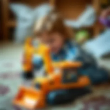 Motor Skills Development Children developing motor skills while playing with an excavator toy