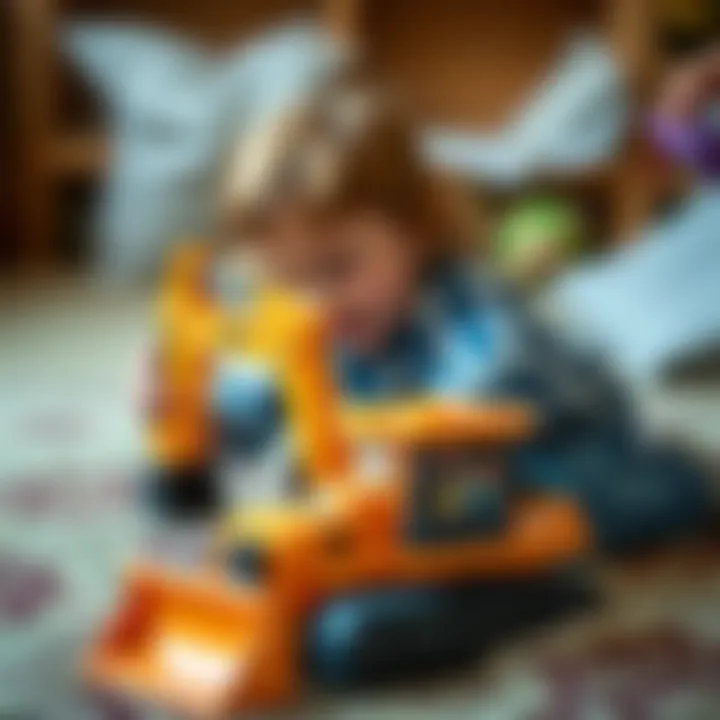 Motor Skills Development Children developing motor skills while playing with an excavator toy