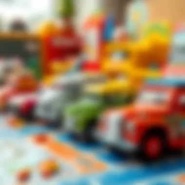 Educational Use of Matchbox Cars An educational setup featuring matchbox cars and learning materials