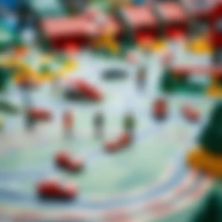 Dynamic Play Area with Matchbox Cars A scenic play area filled with matchbox car tracks and children playing