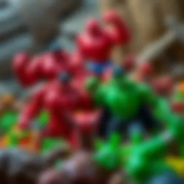 Assorted Red Hulk Toys for Imaginative Play Group of assorted Red Hulk toys showcasing creativity