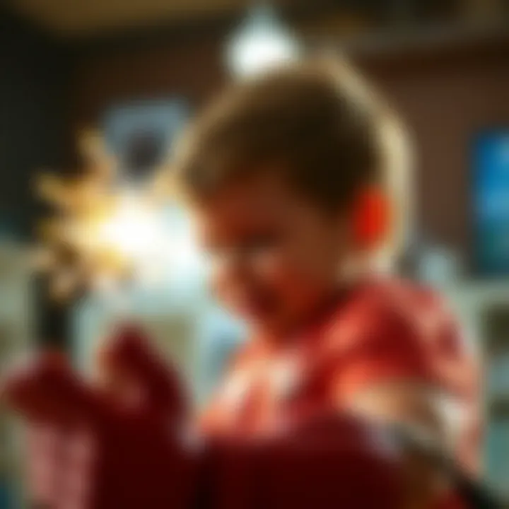 Child Engaged with Red Hulk Toy Child playing with Red Hulk toy, sparking imagination