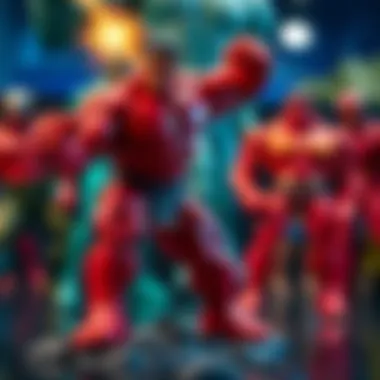 Dynamic Red Hulk Toy Display Vibrant Red Hulk toy in a dynamic action pose