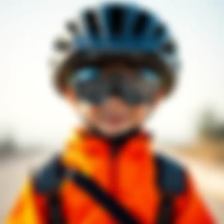Safety gear for young cyclists including helmet and pads