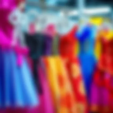 Diverse Selection of Party Dresses Colorful party dresses on display