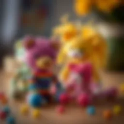 Colorful knitted toys showcasing creativity and design