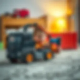 A child engaged in imaginative play with a remote-controlled container truck