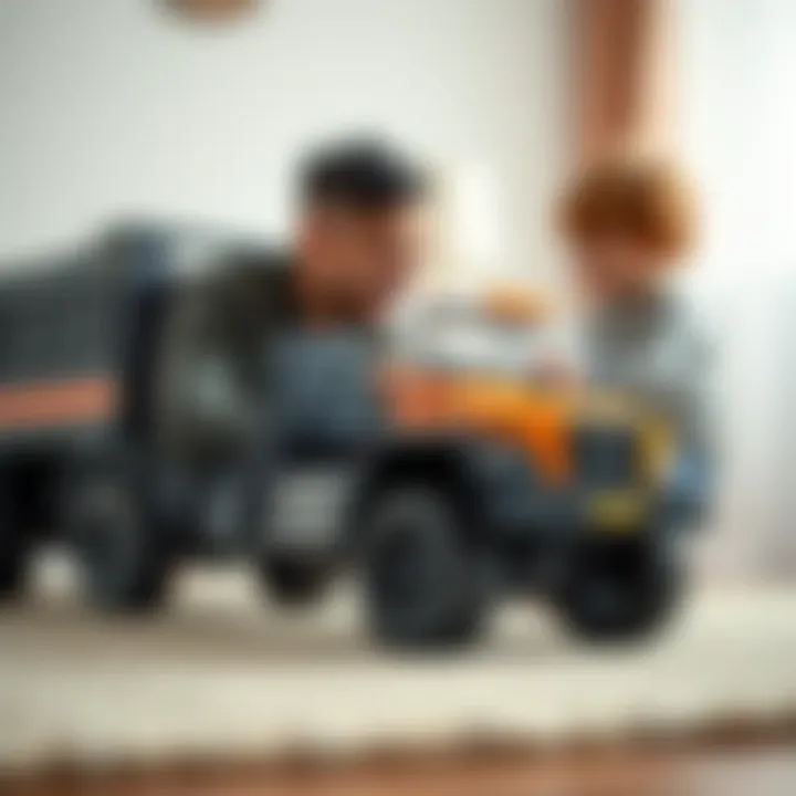 Parent-Child Interaction with Remote-Controlled Truck A parent and child interacting with the remote-controlled truck, emphasizing developmental benefits