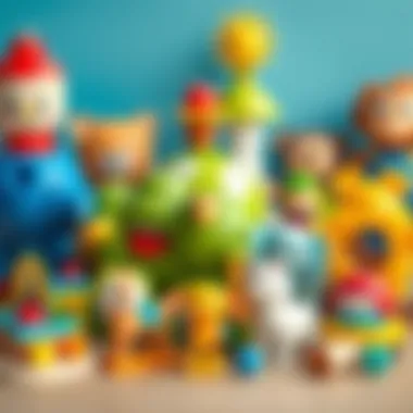 An array of various developmental toys arranged to illustrate their different educational purposes.