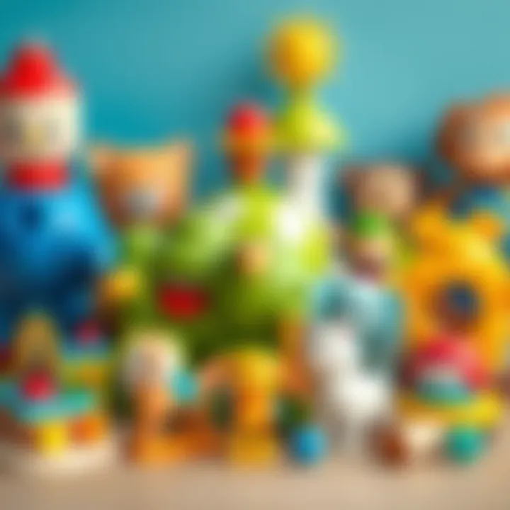 An array of various developmental toys arranged to illustrate their different educational purposes.