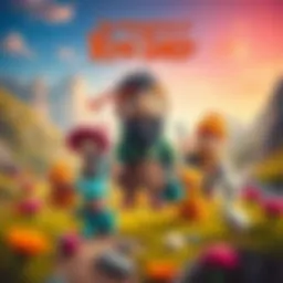 Illustration of Kral Şakir surrounded by his adventurous friends in a vibrant landscape