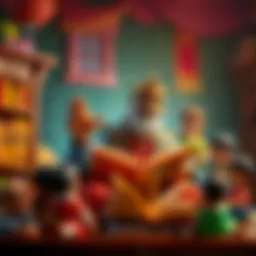 A vibrant illustration of King Shakir surrounded by books and children, inspiring a love for reading.