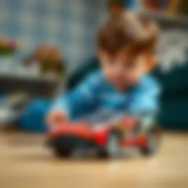 Child Engaged with Remote Control Car Child playing with a remote control car