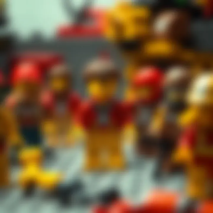 An artist's rendition of the design process for Lego minifigures, showcasing sketches and prototypes.