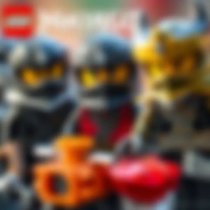 Close-up of different LEGO Ninjago characters and vehicles