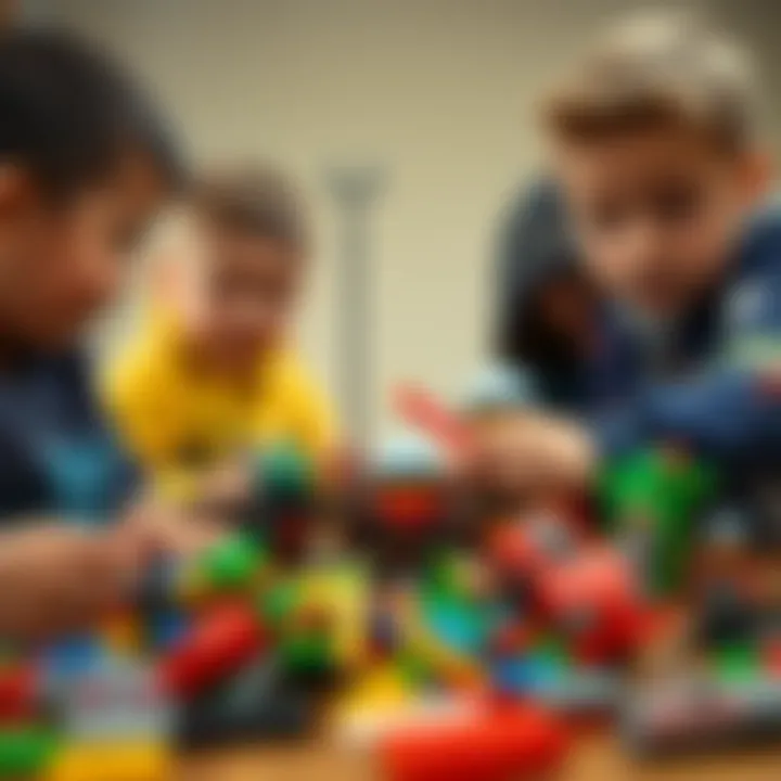 A group of children engaged in building a LEGO Ninjago set together