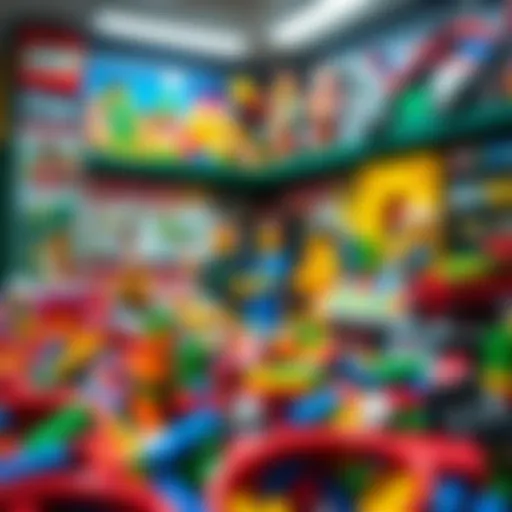 Colorful display of Lego sets in the store