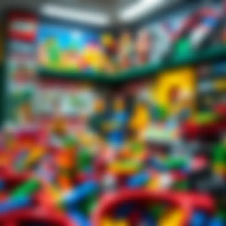 Colorful display of Lego sets in the store