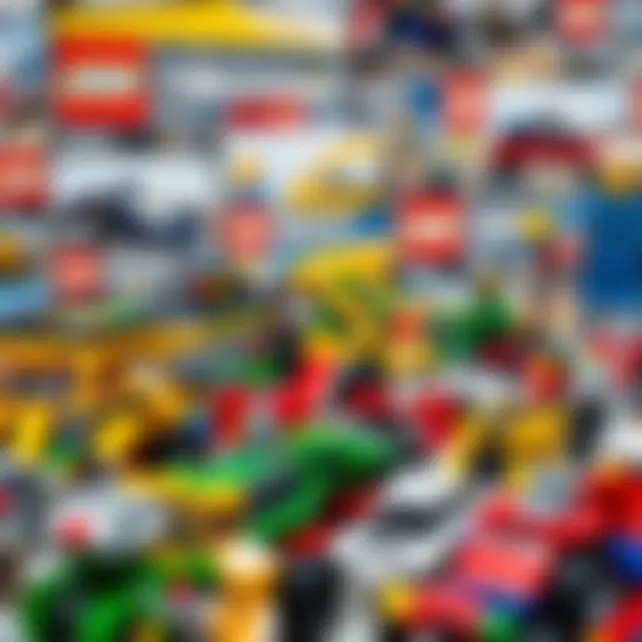 An array of different Lego Technic sets displayed, emphasizing variety and design