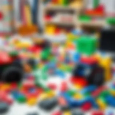 Vibrant Lego Building Materials Colorful Lego pieces scattered around a design table