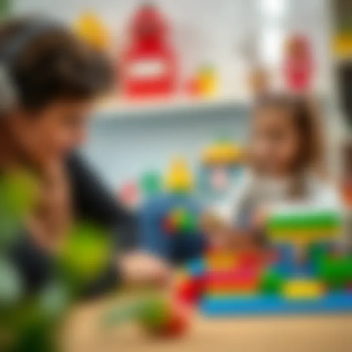 Parents engaging with children using Lego Duplo