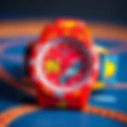 Colorful Lightning McQueen watch adorned with racing motifs
