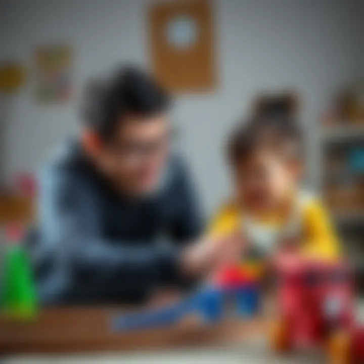 A parent observing their child engaging with the track set