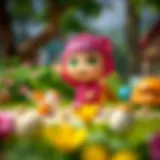 A vibrant scene from the animated series featuring the playful character of Masha.