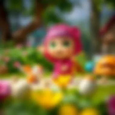 A vibrant scene from the animated series featuring the playful character of Masha.