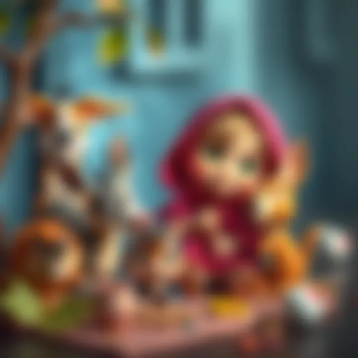 A heartwarming illustration of Masha and her animal friends.