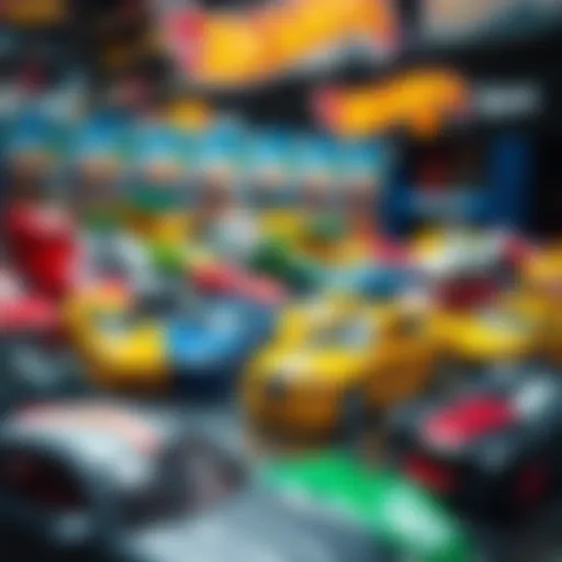 A vibrant display of various Hot Wheels cars available at Migros