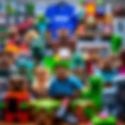An array of Minecraft merchandise including toys and apparel