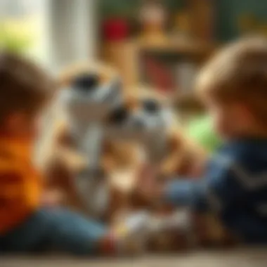 Children interacting and sharing their meerkat plush toys