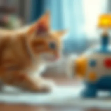 Cat exhibiting curiosity towards an interactive toy