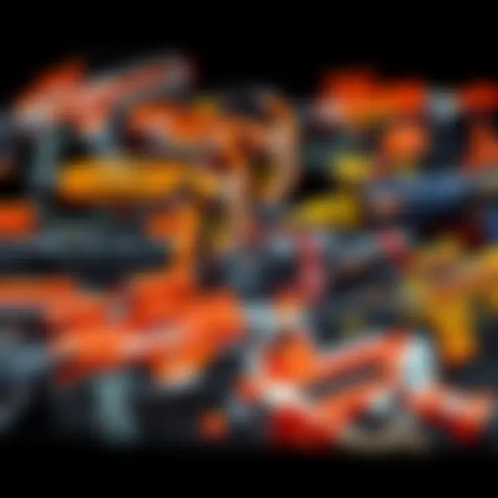 Collection of various Nerf crossbows displayed