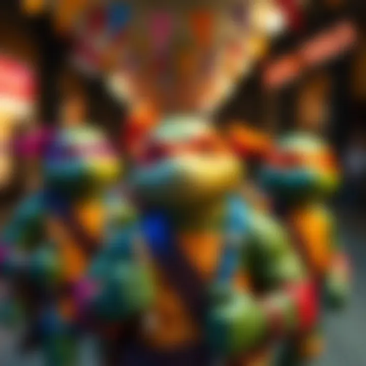 Artistic representation of the Ninja Turtles in a modern fashion context.