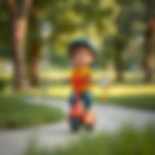 Child riding a scooter in a park